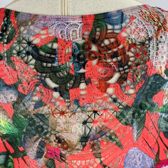 Hawaiian Floral Coral Large 12 14 Blouse Crochet - Picture 5 of 6